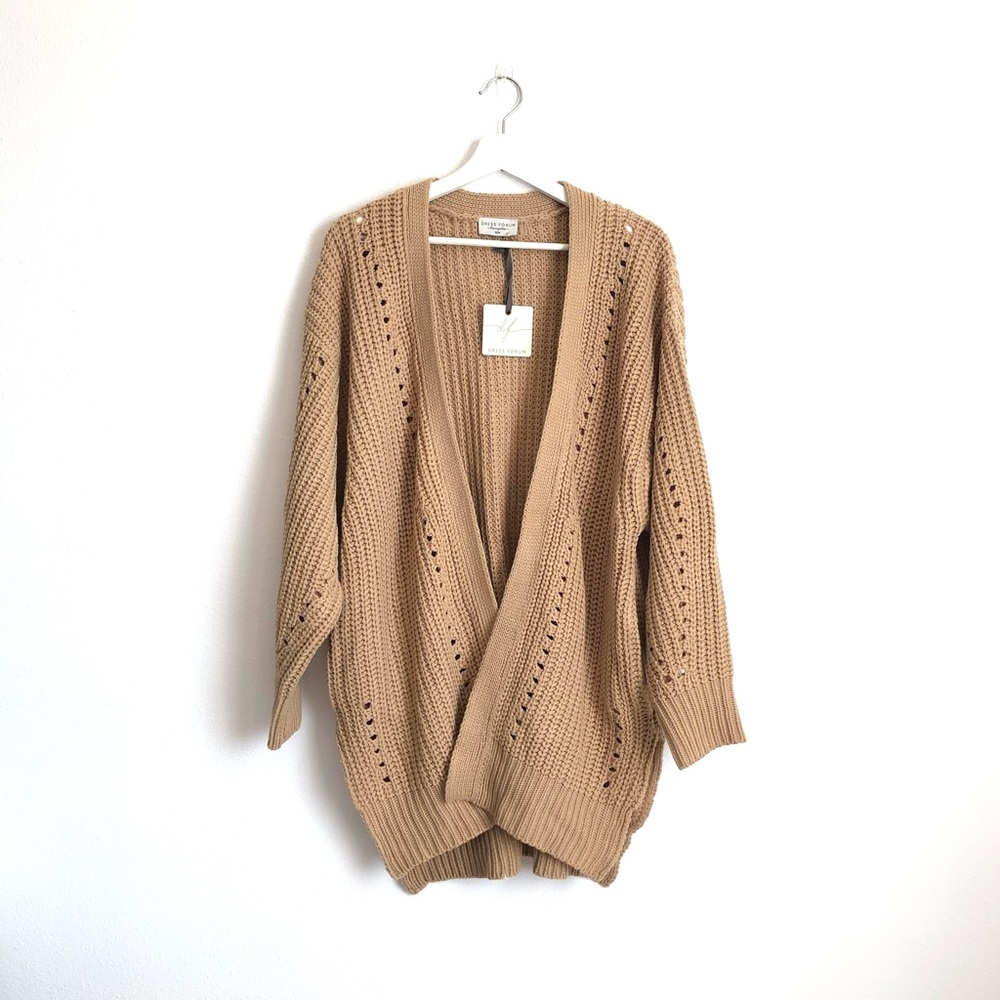 NWT Dress Forum Tan Chunky Knit Open Front Cardigan Sweater Size S/M